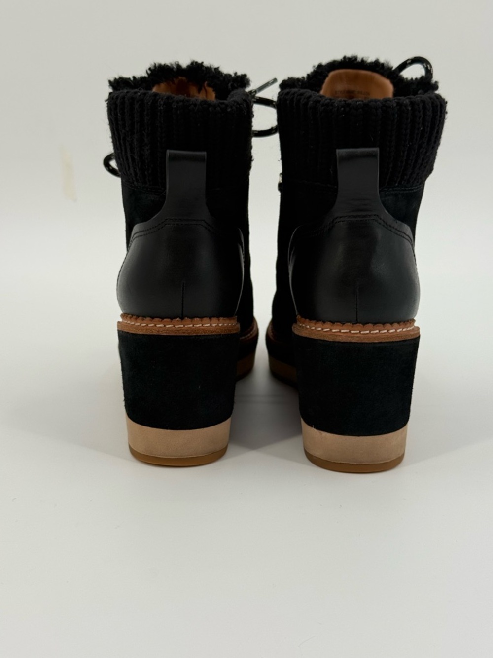 Kate Spade Willow Wedge Lace Up Knit Collar Suede Platform Booties SZ 7.5B - Picture 4 of 16
